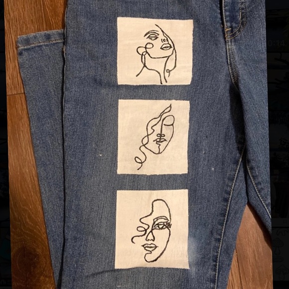 Hand painted line art jeans - Picture 4 of 5